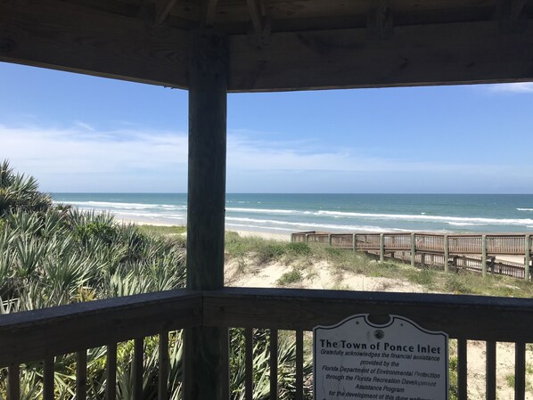 On the beach, sun-loungers, beach towels