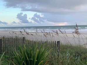 On the beach, sun-loungers, beach towels