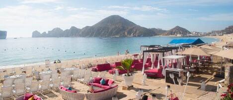 On the beach, beach towels