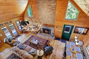 Smart TV, fireplace, DVD player, books