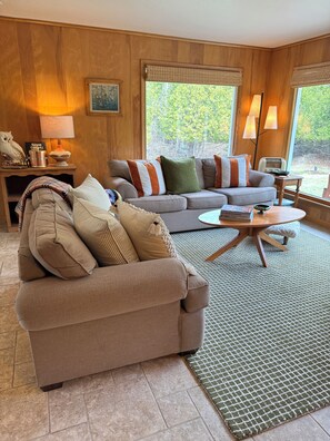 TV, fireplace, DVD player, books