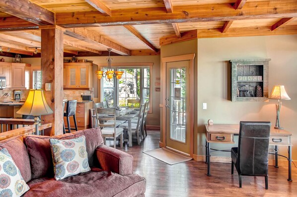 Smart TV, fireplace, video games, DVD player