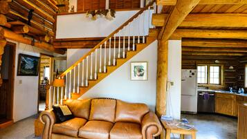 Fernseher, Kamin, Bücher, Musikbibliothek