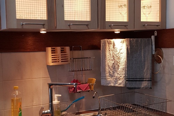 Fridge, microwave, electric kettle, toaster