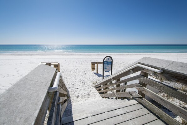 Beach nearby, sun loungers