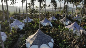 A series of dome-shaped tents arranged in a garden setting with palm trees and a pathway. - Nacpan Beach Glamping Managed by H Hospitality (El Nido)