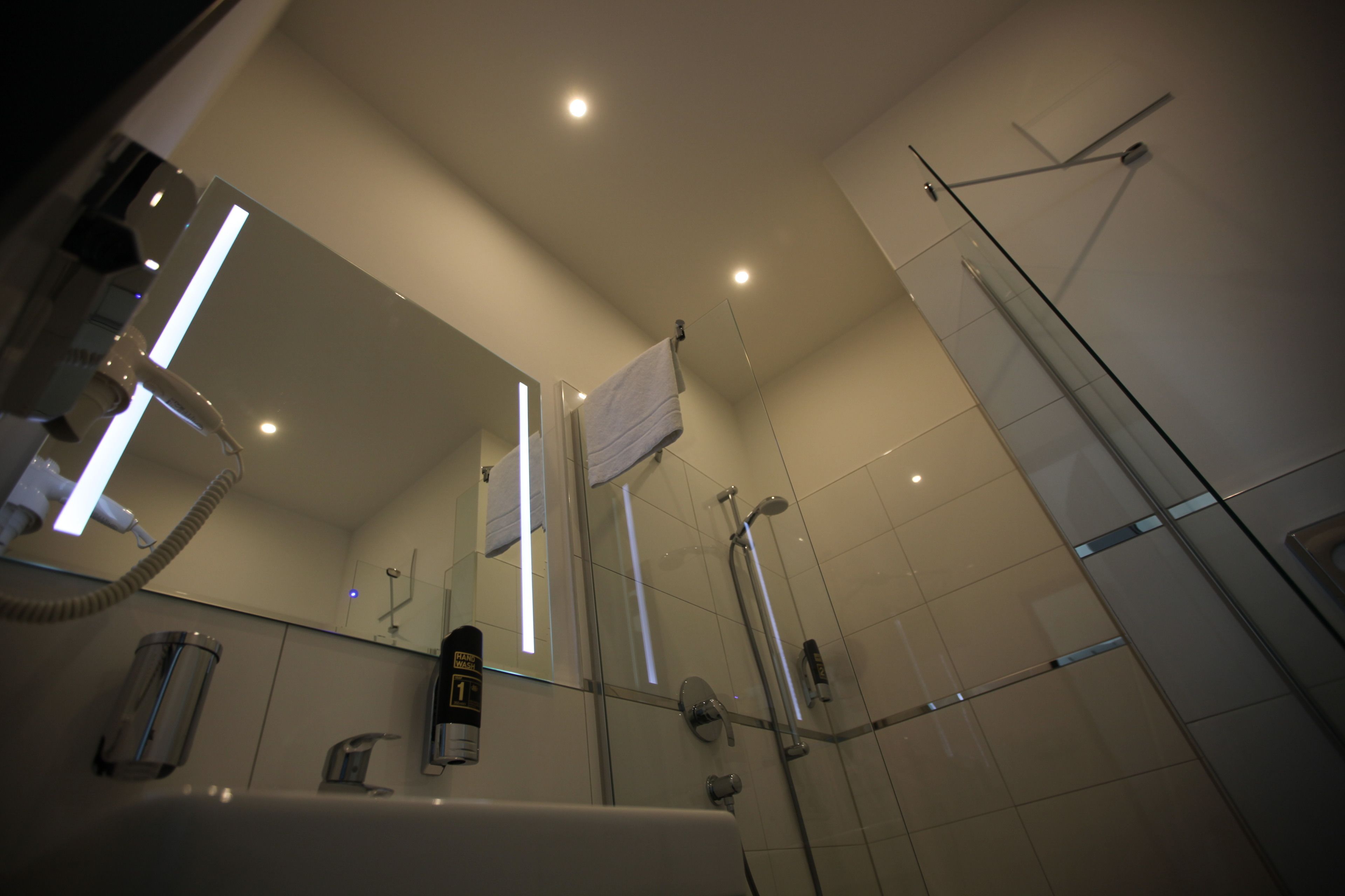 shower, free toiletries, hair dryer, heated floors