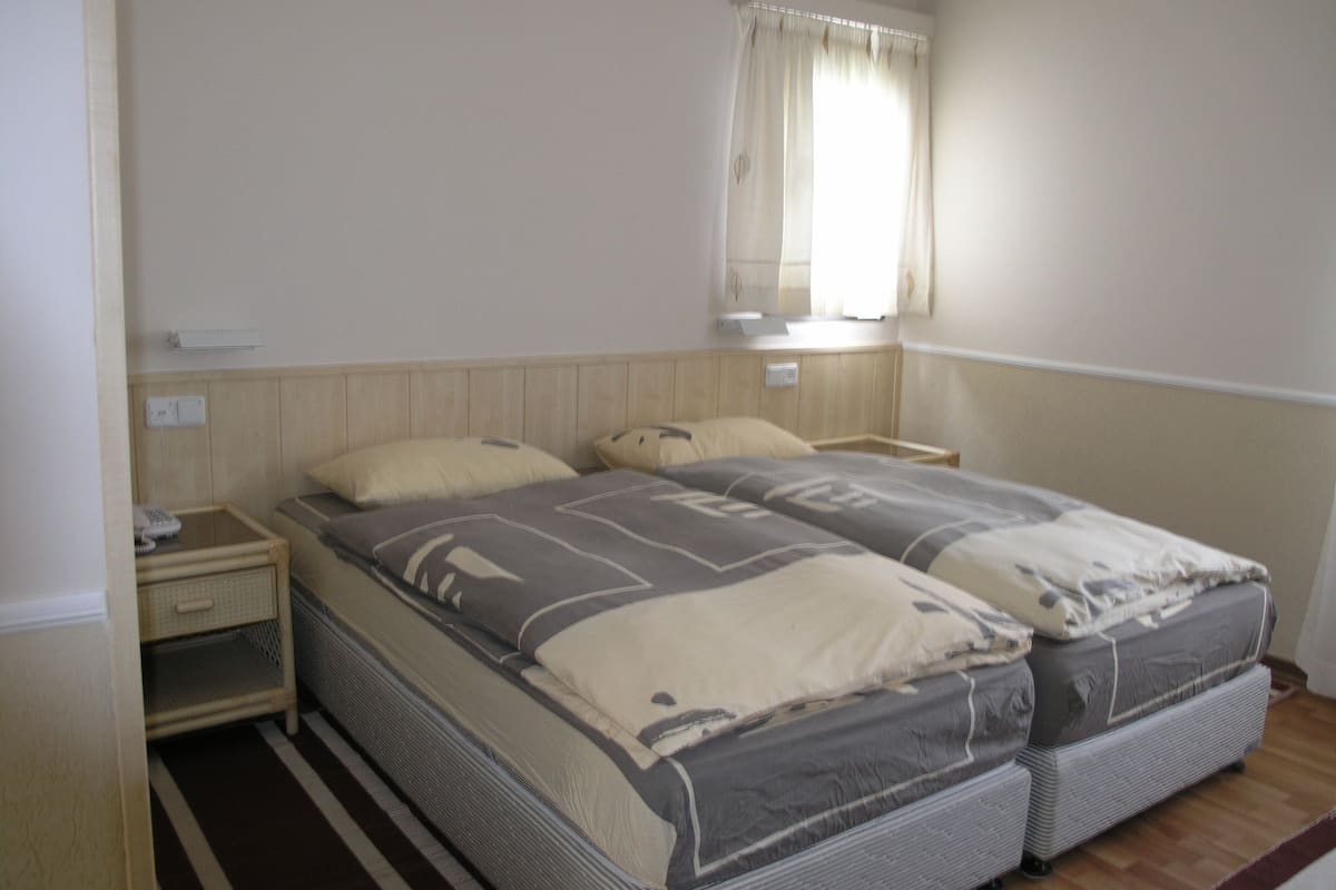Eenvoudige kamer, niet-roken | Een kluis op de kamer, een bureau, een strijkplank/strijkijzer