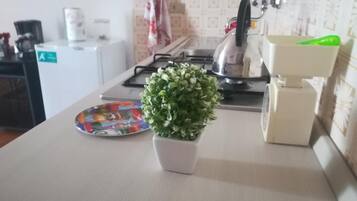 Lemari es, oven, kompor, dan mesin pembuat kopi/teh