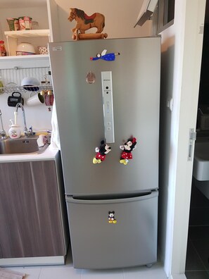 Fridge, microwave, coffee/tea maker, electric kettle