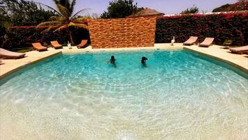 Outdoor pool, open 8:00 AM to 9:00 PM, pool umbrellas, sun loungers