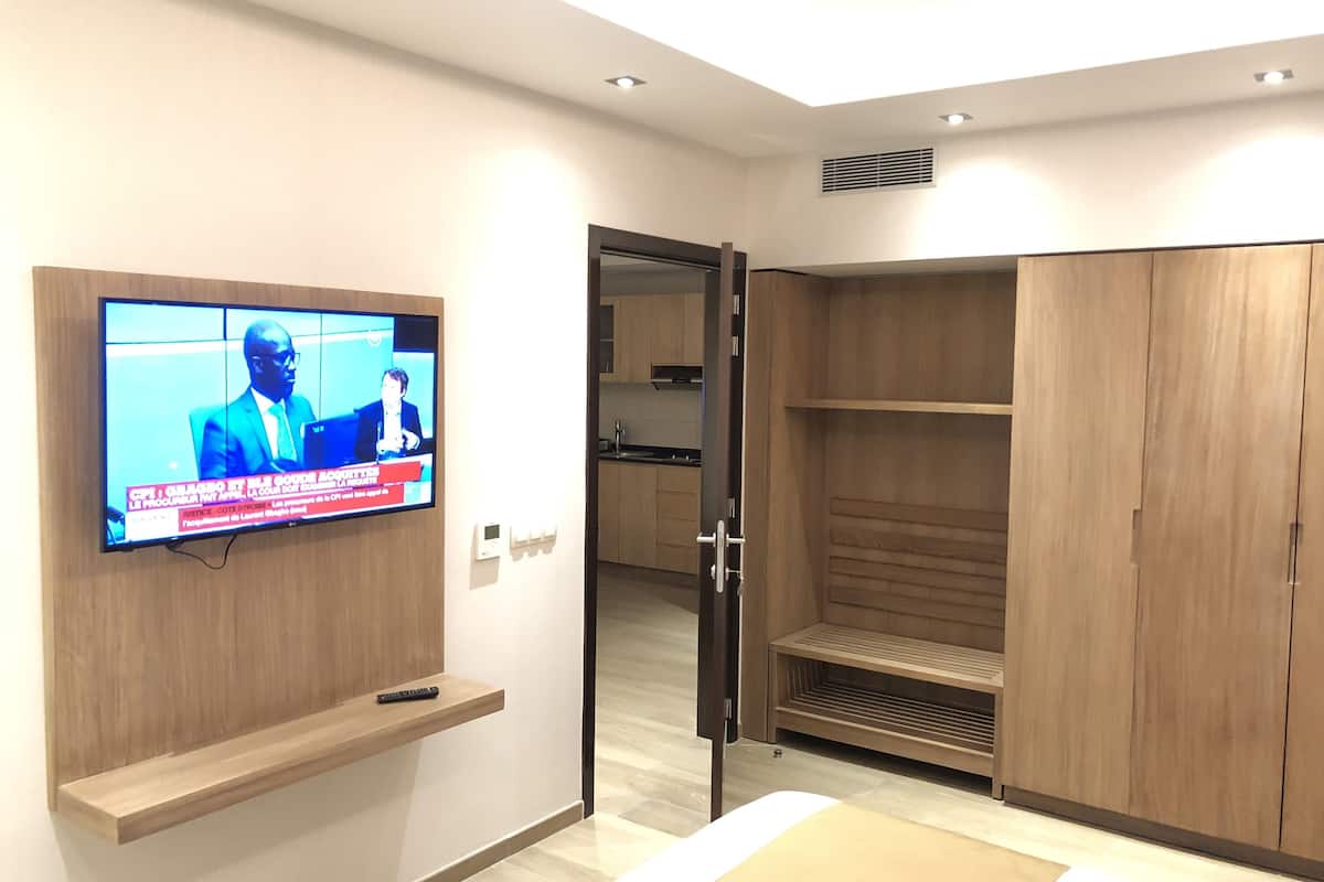 executive apartment, 1 bedroom, non smoking, garden view | television