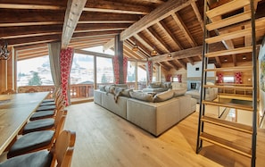 Chalet, 5 Bedrooms, Mountain View (Chalet Top 2) | Living area | Flat-screen TV - Chalet Guter Hirte (Saalbach-Hinterglemm)