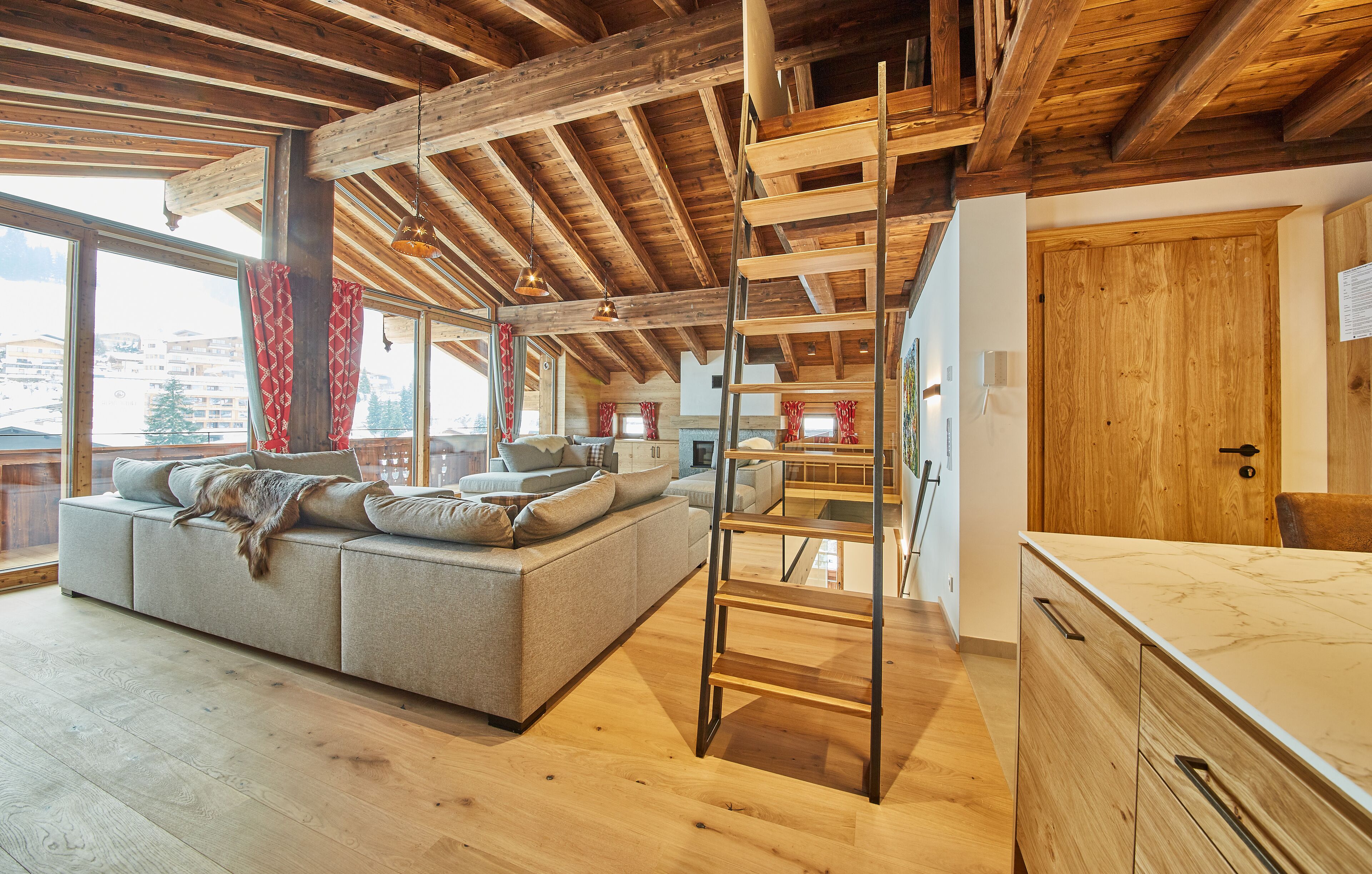 Chalet, 5 Bedrooms, Mountain View (Chalet Top 2) | Living area | Flat-screen TV
