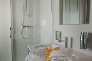 Shower, free toiletries, hair dryer, bidet