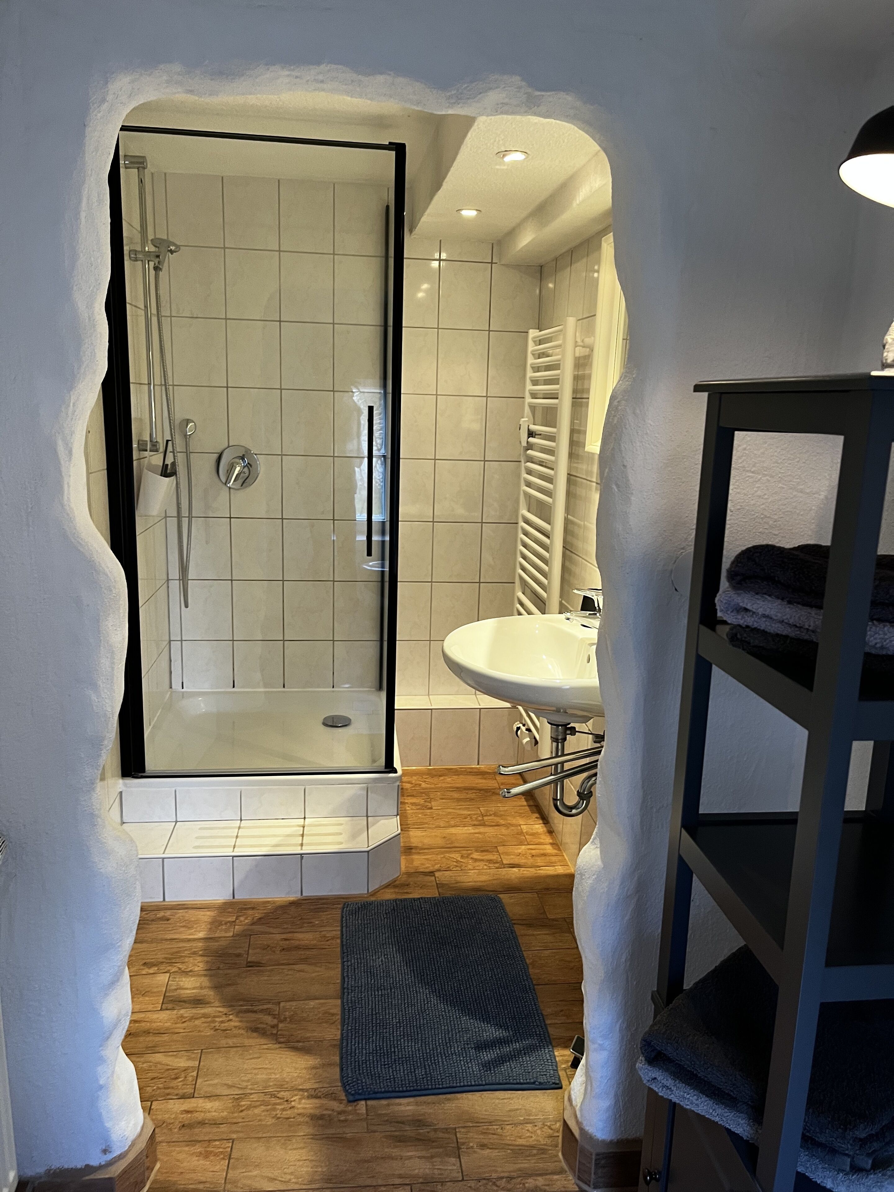 Dusche, Haartrockner, Handtücher, Seife