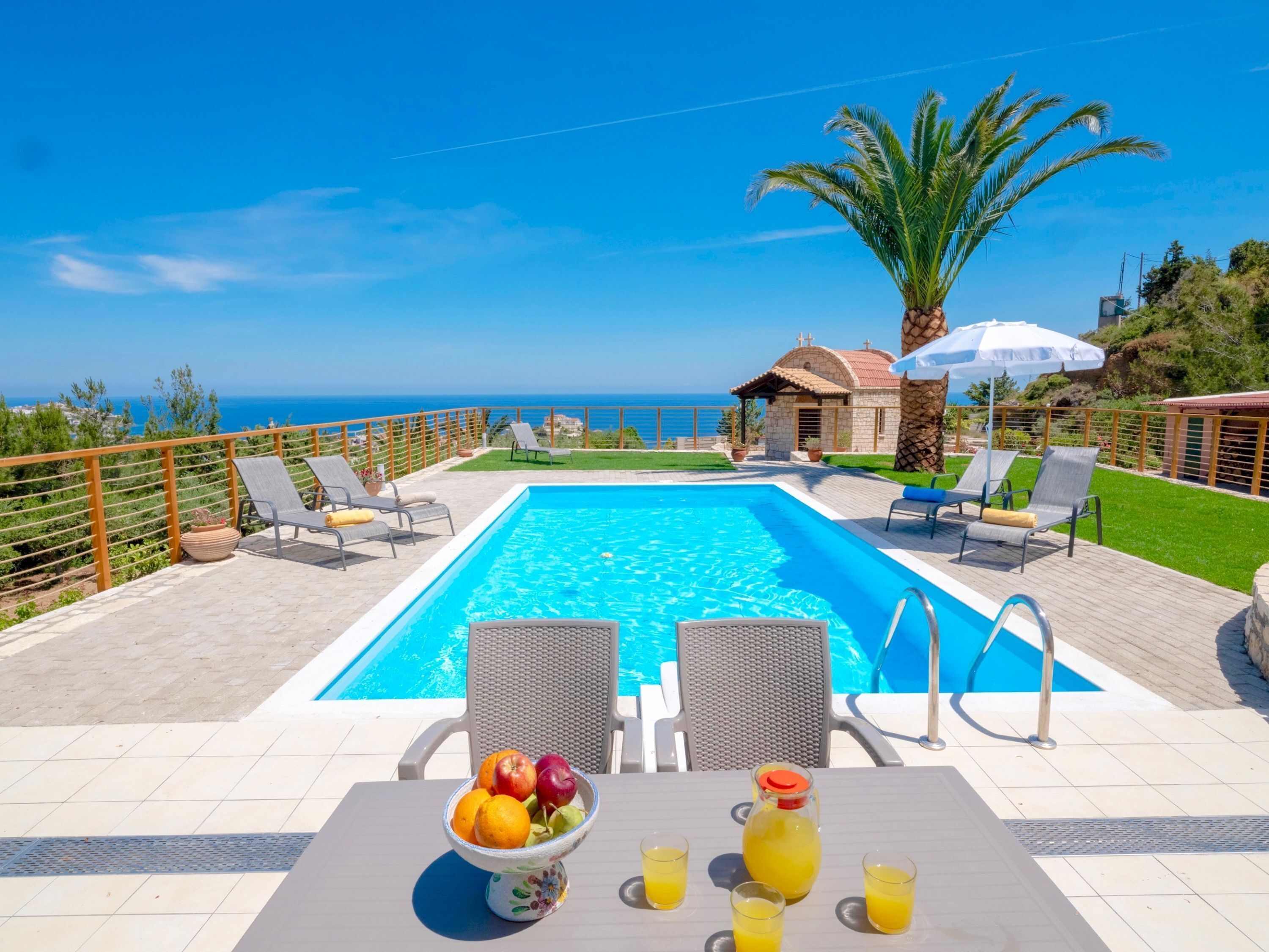 Outdoor pool, pool umbrellas, pool loungers