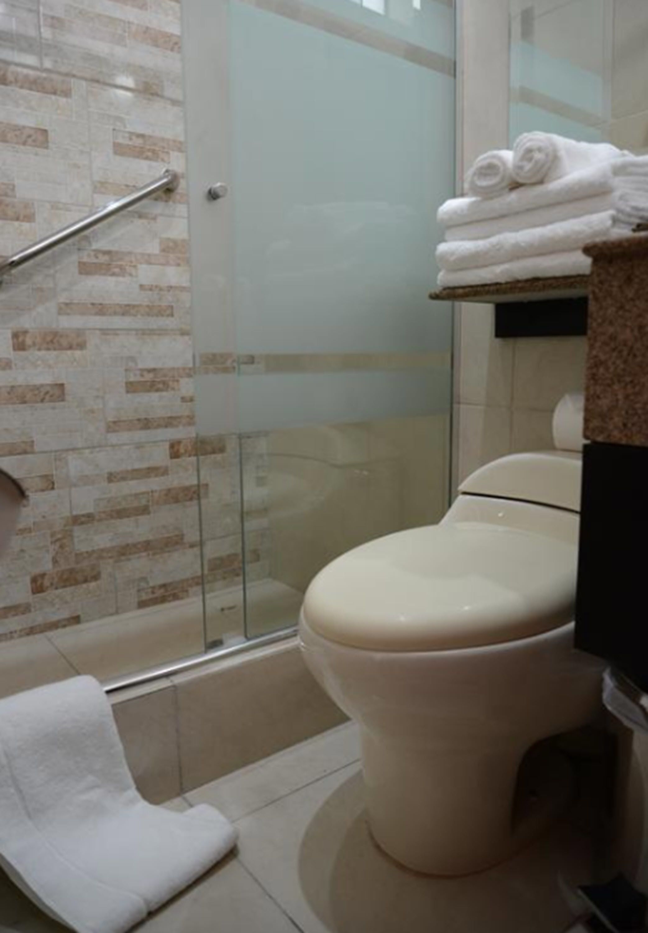 shower, rainfall showerhead, free toiletries, hair dryer