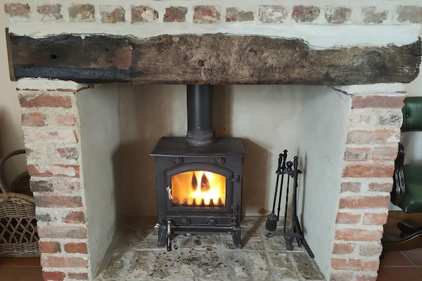 The wood burning stove is set up for your arrival. Just light it, and enjoy!