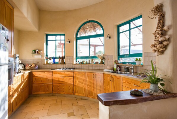 Fridge, oven, stovetop, electric kettle