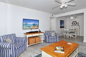 Smart TV, DVD player, books, video library