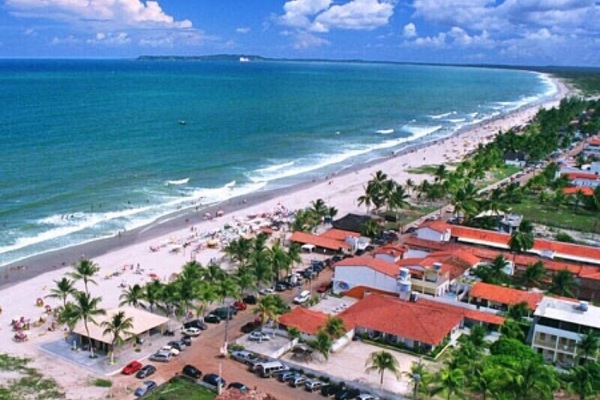 Aerial view of Guaibim beach - Morro de São Paulo, in the background