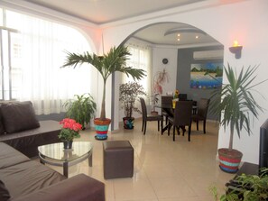 TV, DVD player, books, stereo