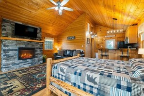 TV, fireplace, DVD player - LURAY Mountain Log Cabin #4 Deluxe Firepit Hot Tub Stone Fireplace Mountain View (Luray)