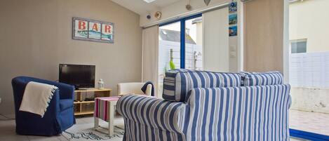 TV, DVD player, livros