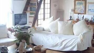 Una televisión, una chimenea, un reproductor de DVD