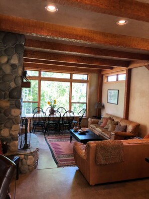 TV, fireplace, DVD player, foosball