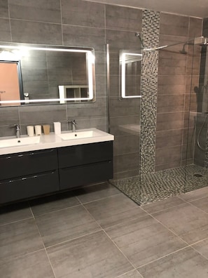 Douche, sĂšche-cheveux, papier toilette