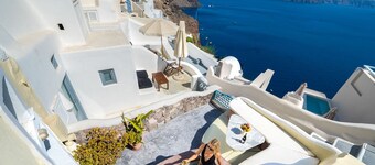 "Kreikan Paradise in Oia, bioklimaattisia Cave House, panoraama kalderaan