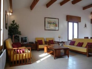 Televisie, een dvd-speler, boeken en een stereo