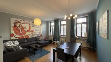 Smart TV, DVD player, books, video library