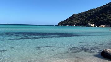 Plage, chaises longues, serviettes de plage