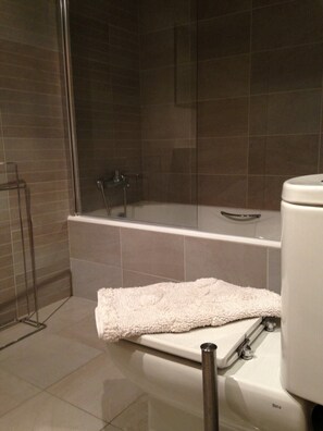 Bathtub, free toiletries, hair dryer, towels