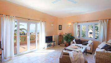 Televisie, een dvd-speler, boeken en een filmbibliotheek