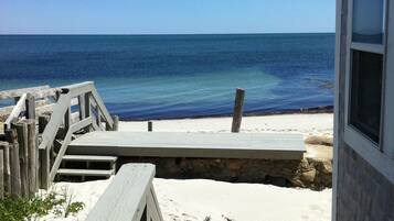 On the beach, sun loungers