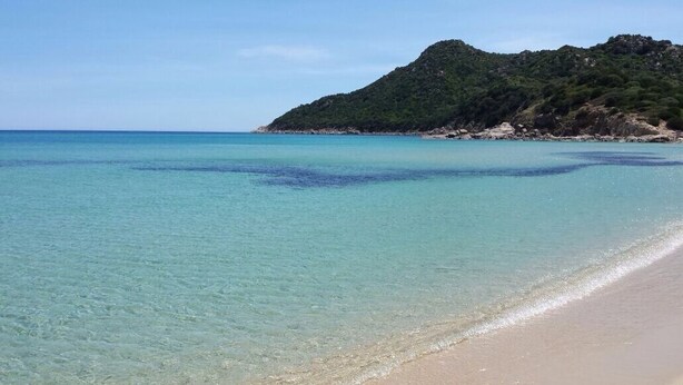 Una playa con aguas turquesas cristalinas y una orilla arenosa.