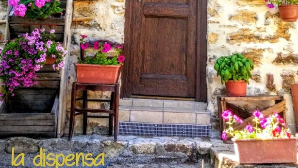 A rustic stone building with a wooden door, potted plants, and a sign reading "CASE CASSINI". - Beautiful farm house with pool, open spaces  and amazing sea views  (Bordighera)