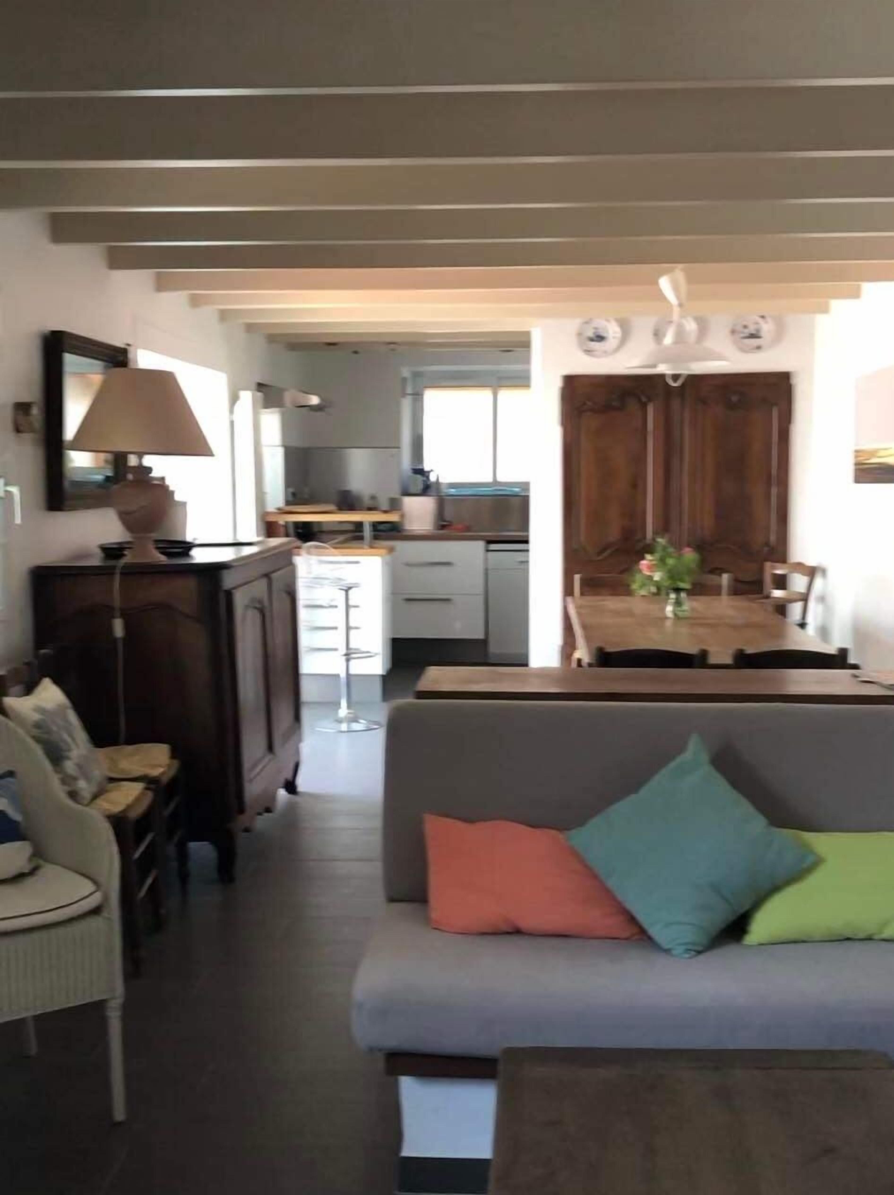 TV, fireplace, books