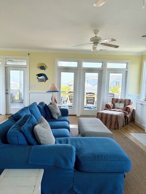 Smart TV, caminetto, lettore DVD, libri