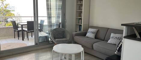 Fernseher, DVD-Player, Bücher, Musikbibliothek