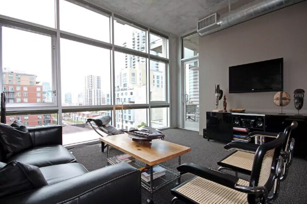 TV, DVD player, books, music library