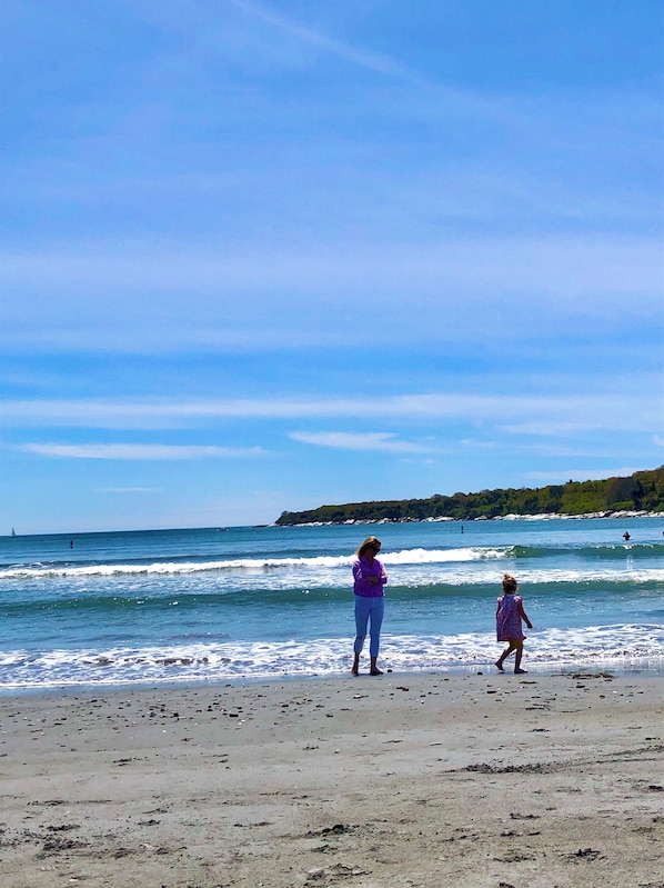 On the beach, sun-loungers, beach towels