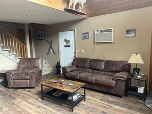 Smart TV, fireplace, DVD player, books