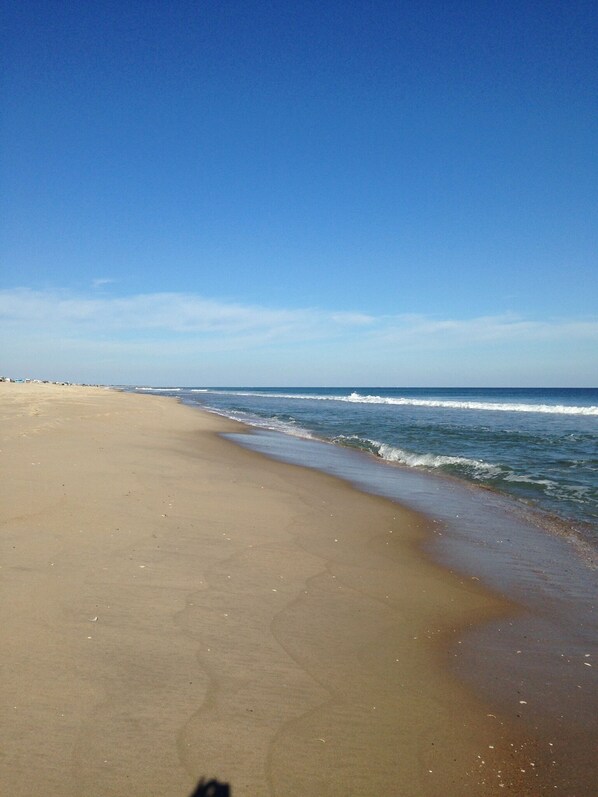 Beach nearby, sun loungers