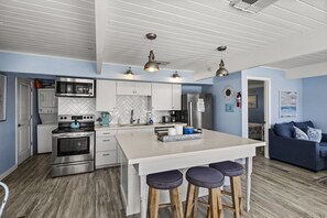 Fridge, microwave, oven, stovetop - Beach Cottage with Big Yard & Ocean Views (Galveston)