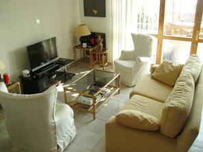 TV, DVD-spiller, bøker og musikkbibliotek